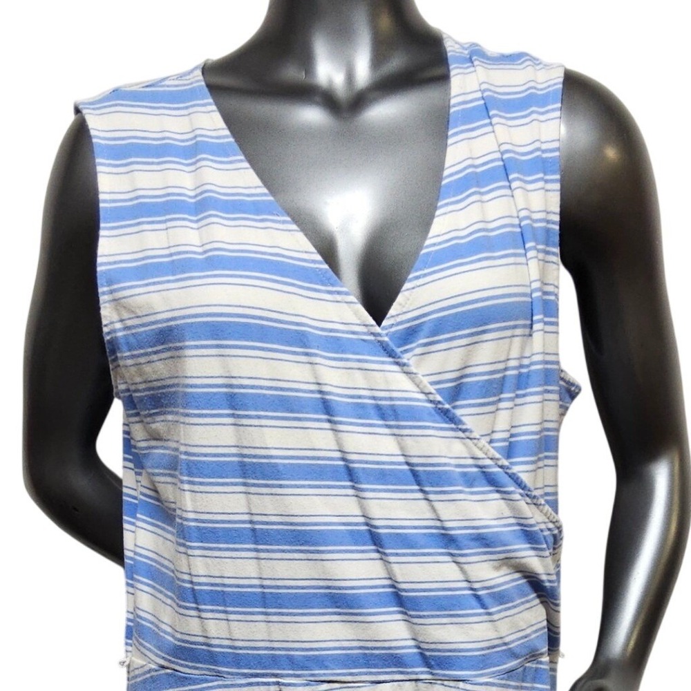 Basic Editions Blue White Striped Faux‎ Wrap Sleeveless Dress XXL Cotton Blend
